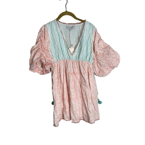 Ash & Eden NWT Boho Palmi Puff Sleeve Mini Dress Small msrp $340 - Picture 2 of 8